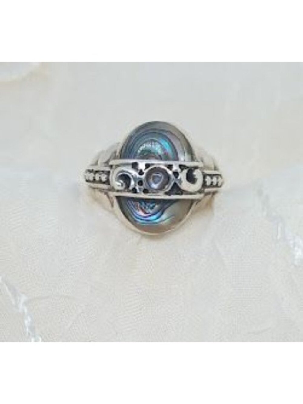 Dual Abalone Shell Stones & Filigree Design Sterling Silver Ring Boho/Native - Picture 9 of 11